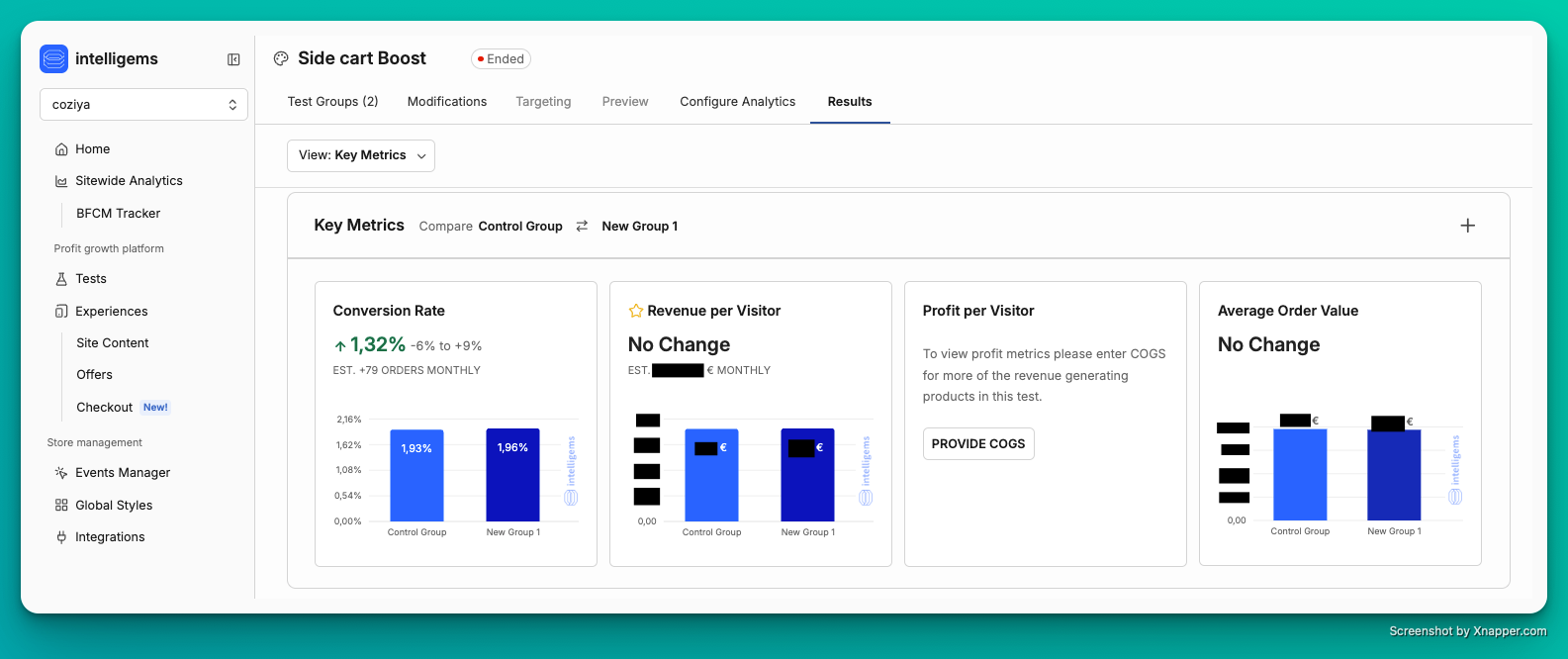 Résultats test Side Cart Boost